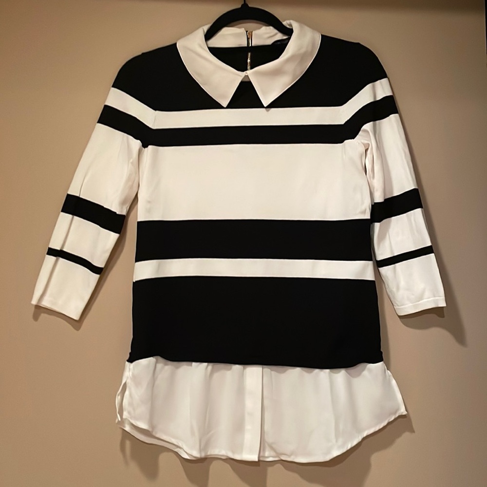 White House Black Market black and white blouse